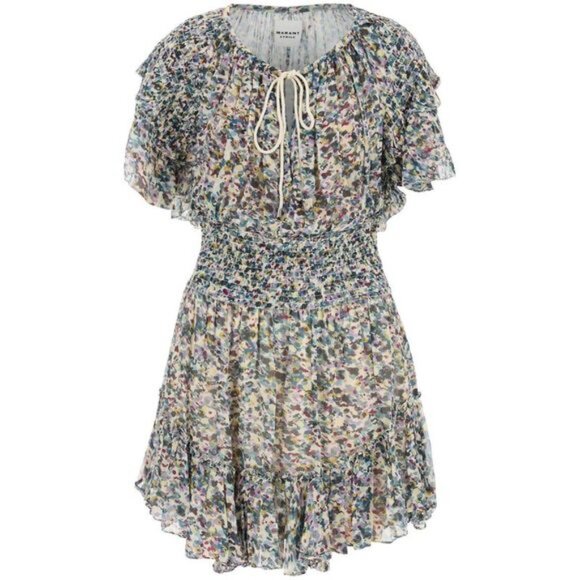 Isabel Marant Étoile Florise Smocked Floral Mini Dress – Green Multi - Picture 13 of 16